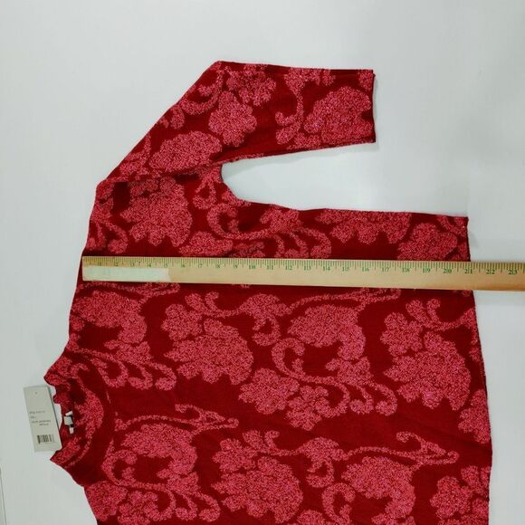 Sioni Red Floral Mock Neck Sweater Textured‎ Pattern Long Sleeve Crop Top Size L - Picture 4 of 8